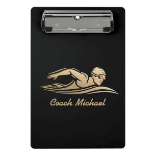 Swim Coach Swimming Pool Personalised Name Gold Mini Clipboard