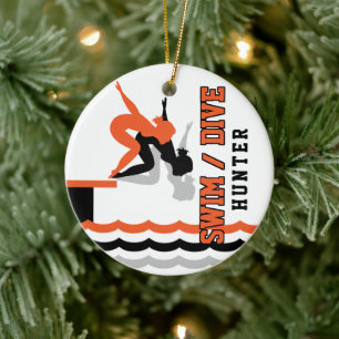 Swim Dive Team - Orange and Black Ceramic Tree Decoration
