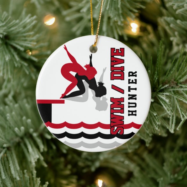 Swim Dive Team - Red and Black Ceramic Tree Decoration (Tree)