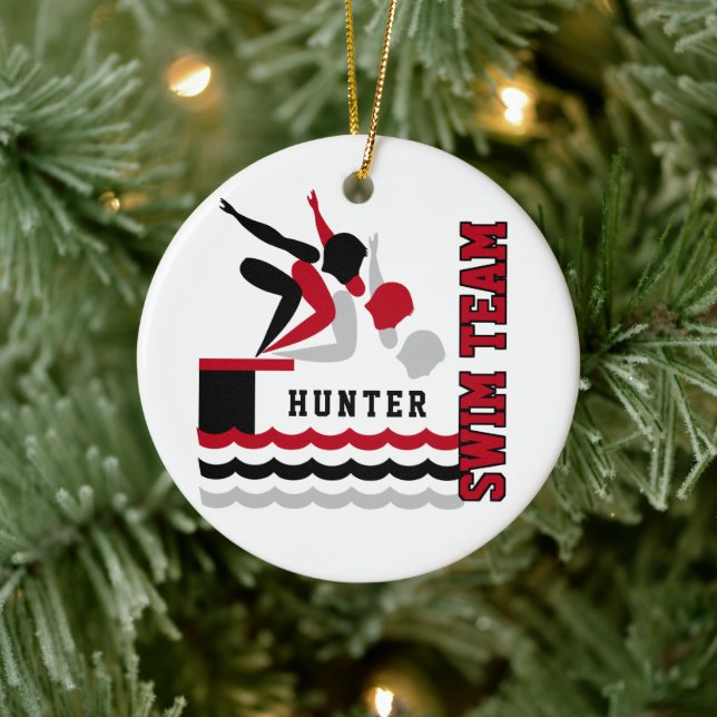 Swim / Dive Team - Red - Boy Ceramic Ornament (Tree)