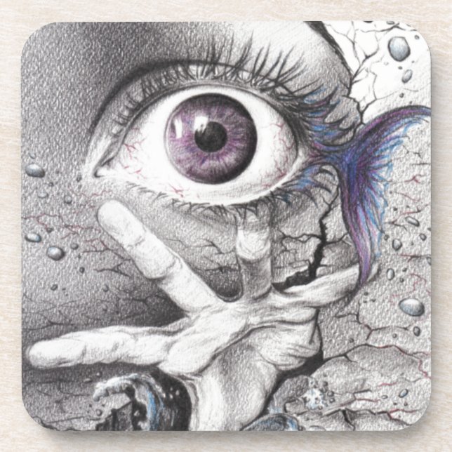 "Swim" eye surreal drawing Coasters (Front)