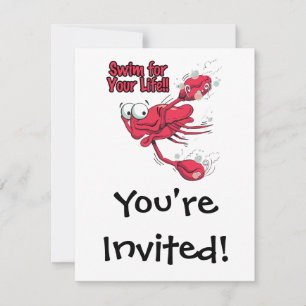 swim for your life scared swmming crab invitation