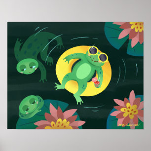 Swim Frog Yellow Sunglasses Poster