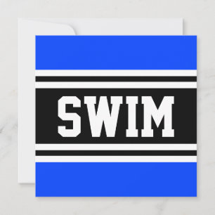 SWIM Fun Bright Blue Black White Racing Stripes Announcement