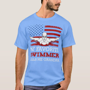 Swim Grandpa Fathers Day American USA Swimmer Flag T-Shirt