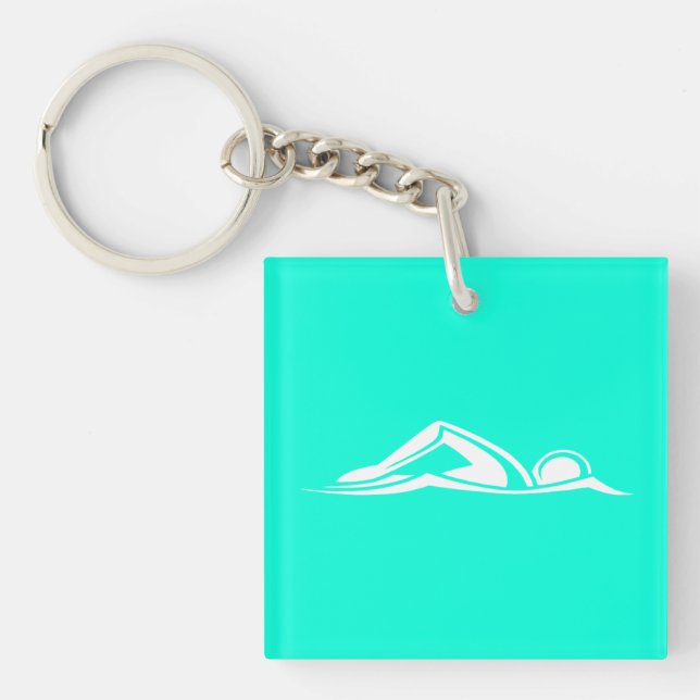 Swim Logo Acrylic Keychain w/Name Turquoise (Front)