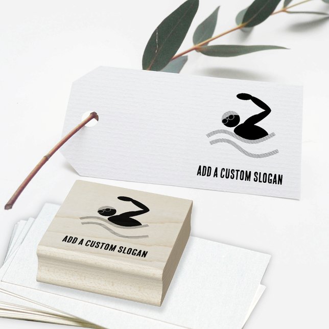 Swim Logo - Custom Text for Water Sports & Fitness Rubber Stamp (Creator Uploaded)