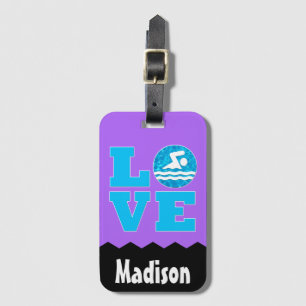 Swim LOVE Custom Name & Colour Swimmer Luggage Tag