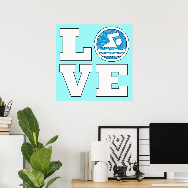 Swim LOVE Swimming and Diving Customizable Poster (Home Office)