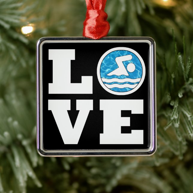 Swim LOVE Swimming Diving Coach Swimmer Christmas Metal Tree Decoration (Tree)