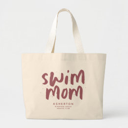 Swim mum trendy mauve pink type personalised large tote bag