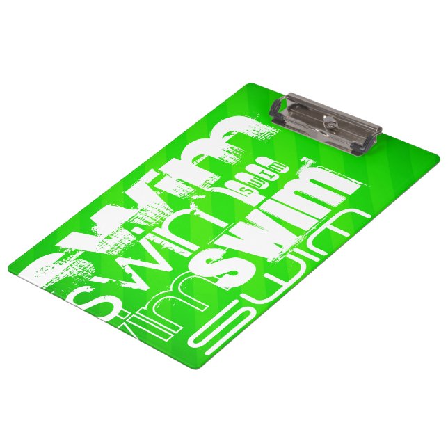 Swim; Neon Green Stripes Clipboard (Angled)