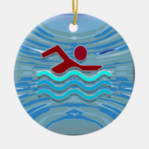 SWIM Swimmer Love Heart Pink Red Pool NVN695 FUN Ceramic Tree Decoration