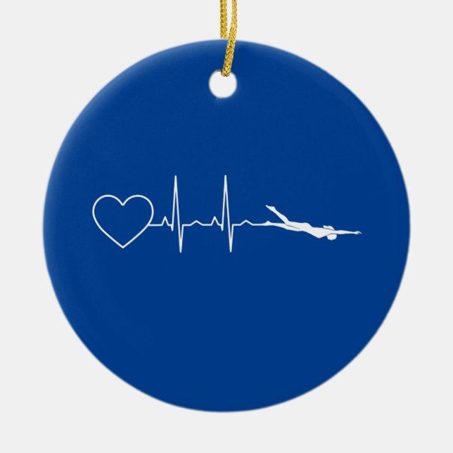 Swim - Swimming Heartbeat Ceramic Tree Decoration (Front)