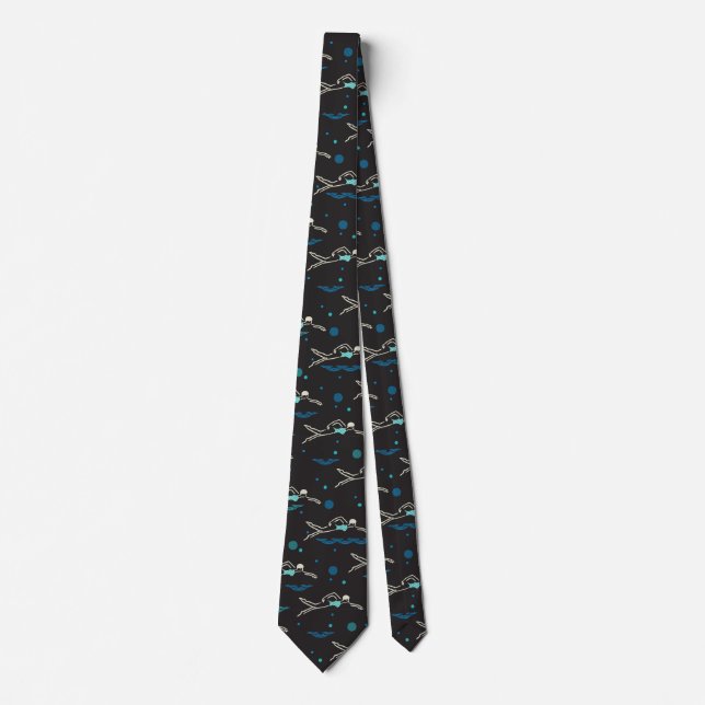 Swim Swimming Swimmers Pattern Black Ver Tie (Front)