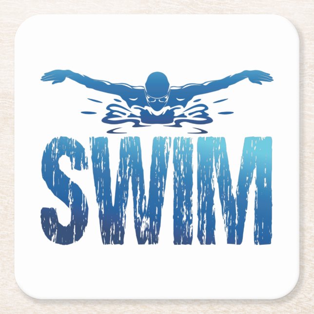 Swim - Vintage Swimmer Square Paper Coaster (Front)