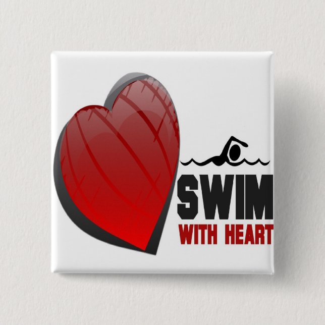 SWIM WITH HEART 15 CM SQUARE BADGE (Front)