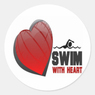 SWIM WITH HEART CLASSIC ROUND STICKER