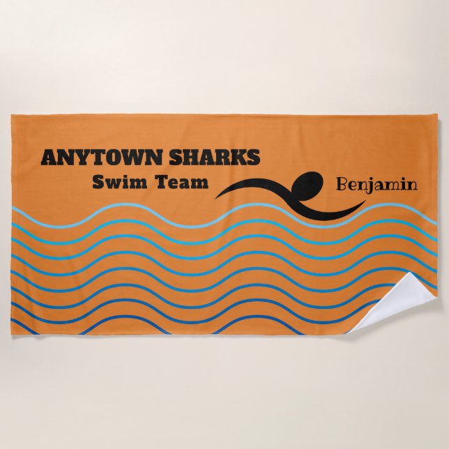 Swimmer and Water Waves | Swim Team Beach Towel (Front)