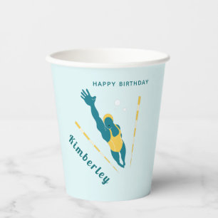 Swimmer Birthday Party Swimming Name Sports Water Paper Cups