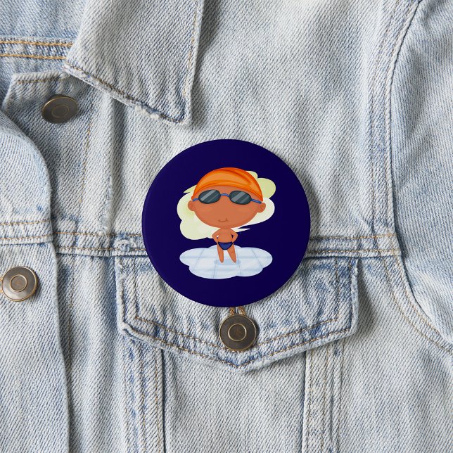 Swimmer Boy in Goggles and Swim Cap 7.5 Cm Round Badge (Creator Uploaded)