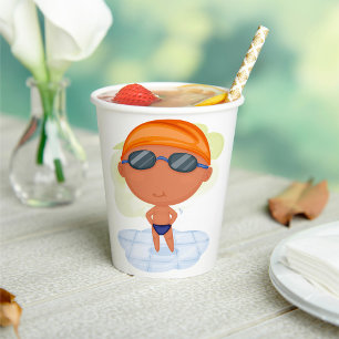 Swimmer Boy in Goggles and Swim Cap Paper Cups