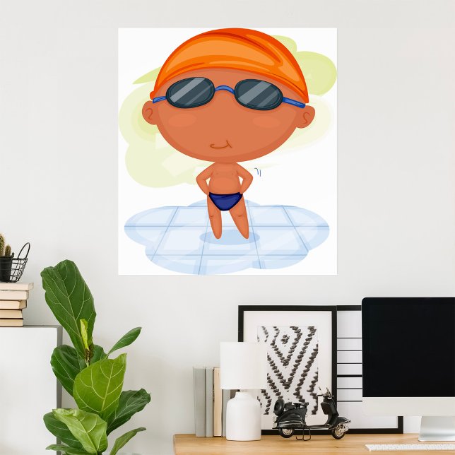 Swimmer Boy in Goggles and Swim Cap Poster (Creator Uploaded)