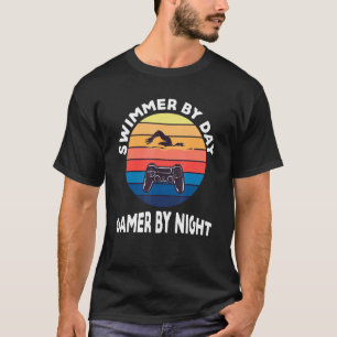 Swimmer By Day Gamer By Night Swimming Swim  Gamin T-Shirt