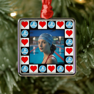 Swimmer Custom Photo Swimming Diving Christmas Metal Tree Decoration