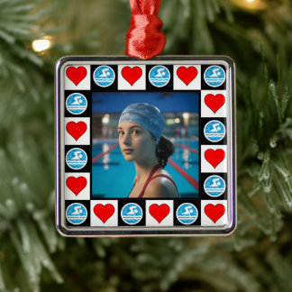 Swimmer Custom Photo Swimming Diving Christmas Metal Tree Decoration