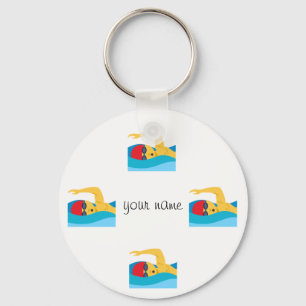 Swimmer Emoji   and '' Your Name Here " Key Ring