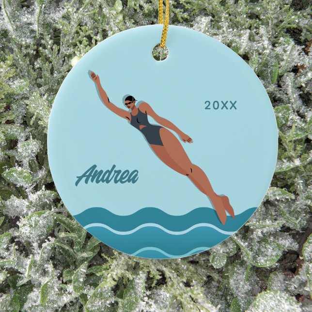 Swimmer Girl Custom Swimming Name & Year Ceramic Tree Decoration (Creator Uploaded)