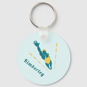 Swimmer Illustration Swimming Custom Name Sports   Key Ring