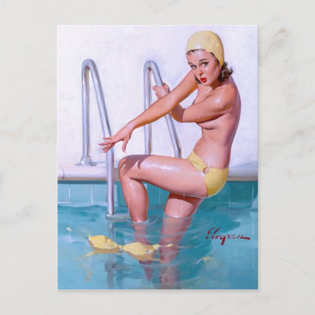 Swimmer Pin Up Postcard (Front)