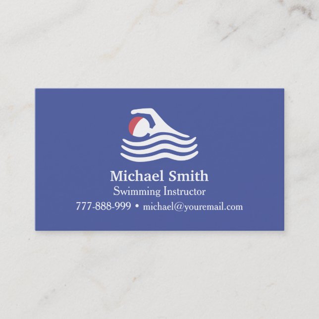 Swimmer Silhouette Swim Instructor Business Card (Front)