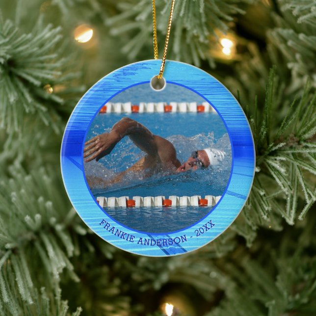 Swimmer Swimming Photo Personalised Keepsake Ceramic Tree Decoration (Tree)