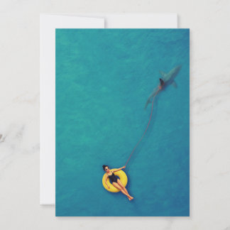 Swimmer Walking a Shark in the Ocean Thank You Card