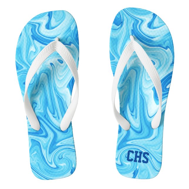 Swimmer Water Art Blue INITIALS Swimming Team Fun  Jandals (Footbed)