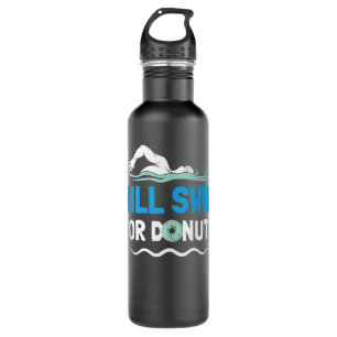 Swimmer Will Swim For Donuts Swimming Funny Swim Q 710 Ml Water Bottle