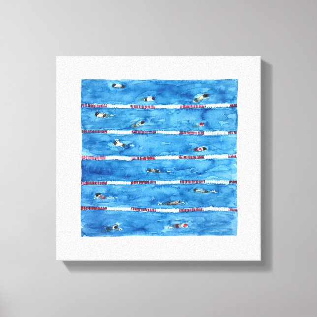 Swimmers during warm ups in watercolor canvas print (Front)