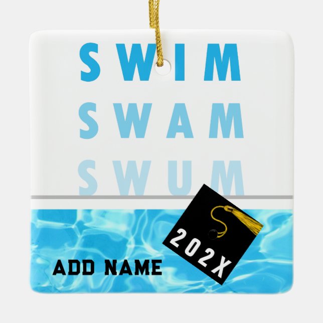 Swimmer's Graduation Keepsake Ceramic Ornament (Front)