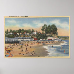Swimmers & Sunbathers on the Beach Poster