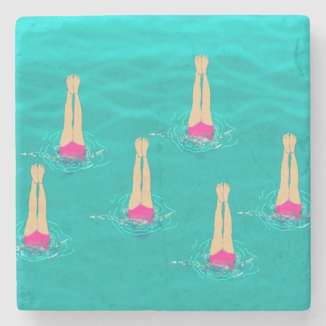 Swimmers Synchro Swimming Under Water Stone Coaster (Front)