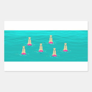 Swimmers Synchronized Swimming Under Water   Rectangular Sticker