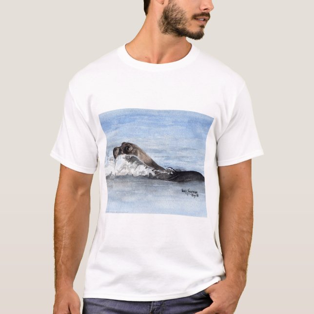 Swimming Baby Seal, Watercolor T-Shirt (Front)