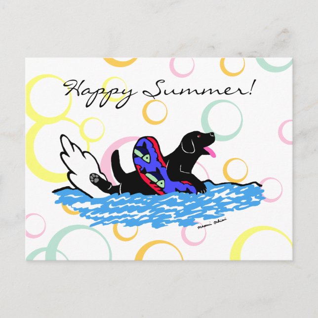 Swimming Black Labrador Cartoon Postcard (Front)