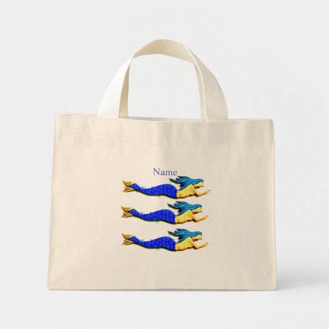 Swimming blue-tail mermaids mini tote bag (Front)