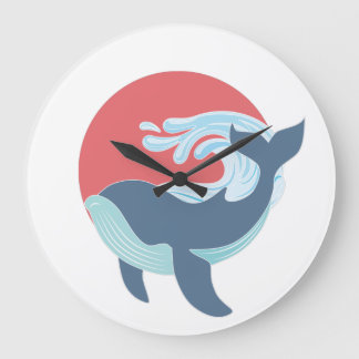  swimming blue whale large clock