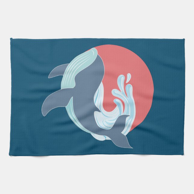  swimming blue whale  tea towel (Horizontal)