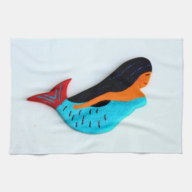 swimming brunette mermaid towel (Horizontal)